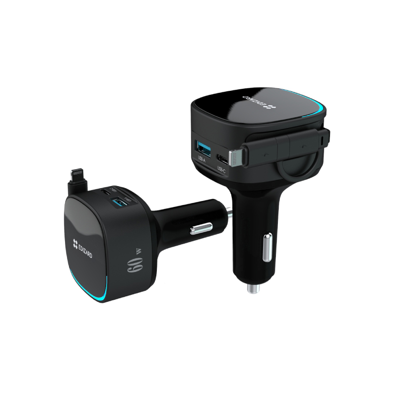Tiive Autonabíječka 60W s navíjecím kabelem USB-C / Lightning 0,7 m černá