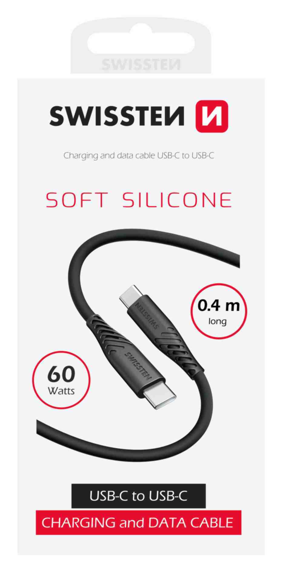Swissten Soft Silicone USB-C / USB-C kabel 60W 40 cm černý – odolný a flexibilní kabel pro každodenní použití