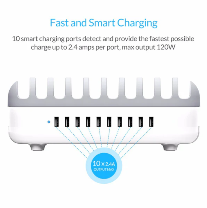 Orico DUK-10P-V1 Inteligentní nabíjecí stanice 10x USB-A 120W bílá