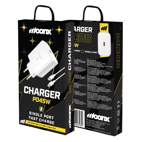 MOONX síťová nabíječka MC08 PD 45W 1×USB + kabel USB-C – USB-C bílá