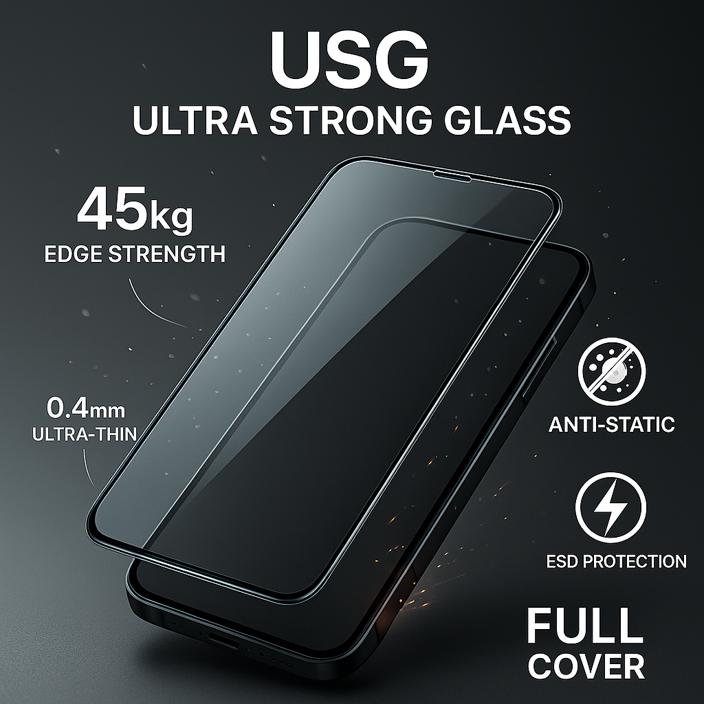 USG Ultraodolné antistatické tvrzené sklo iPhone 17 Pro Max s celoplošným lepením lepidlem 10 ks