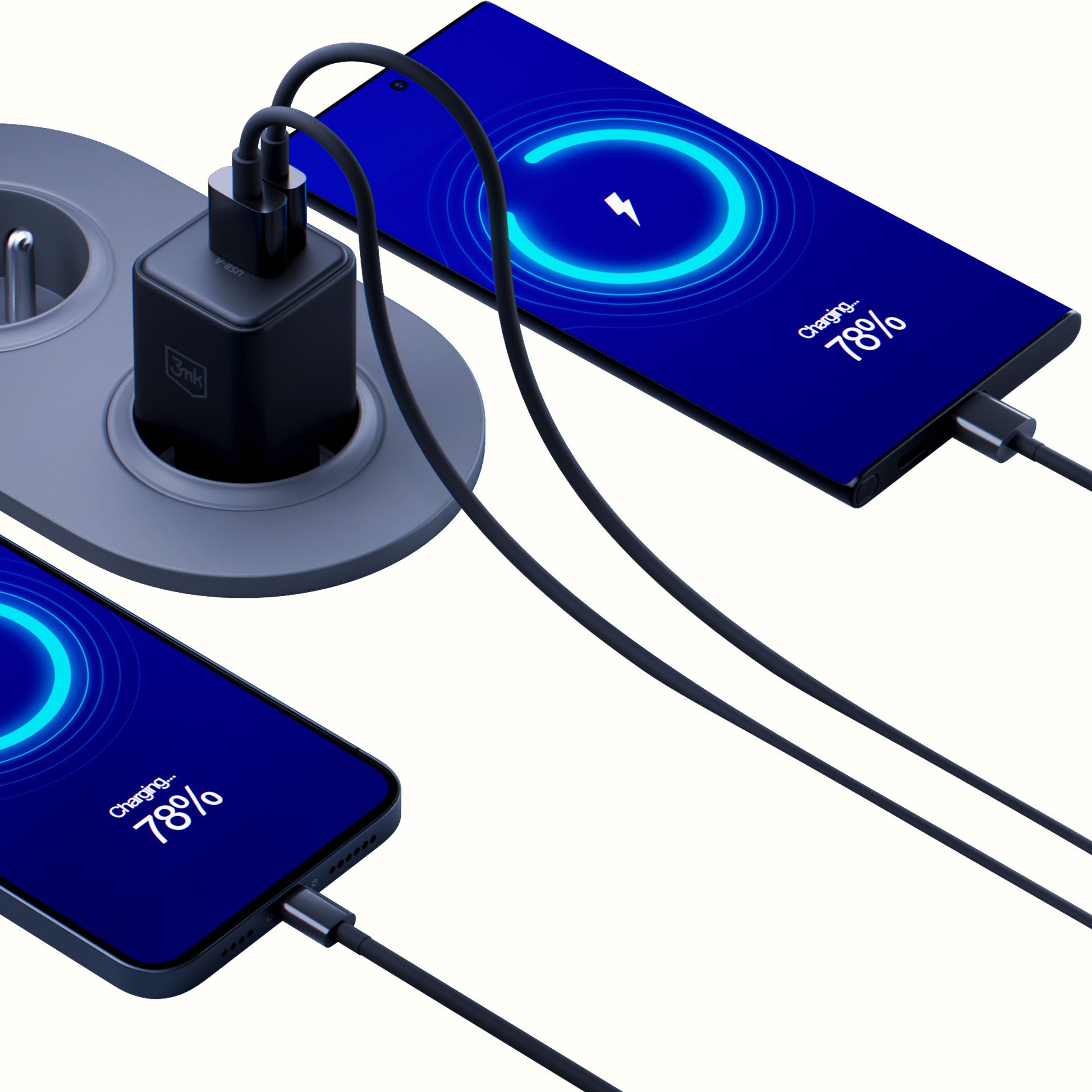3MK síťová nabíječka Hyper GaN PD QC 4.0 PPS USB-C + USB-A černá