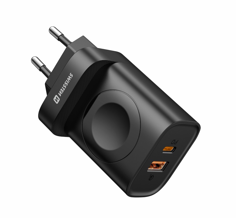 SWISSTEN Síťová nabíječka USB-A + USB-C nabíjení Apple Watch