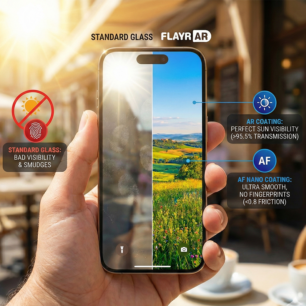 FlayrAR Antireflexní tvrzené sklo iPhone 17 Full Glue 0,55 mm sada 10 ks