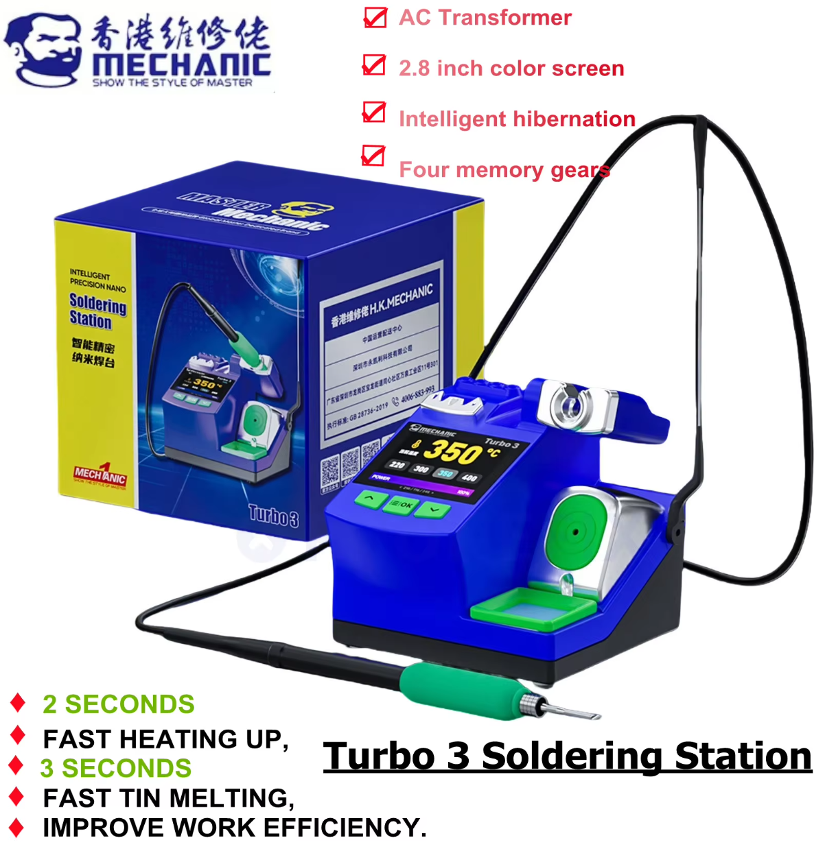 MECHANIC TURBO 3 precizní nano pájecí stanice pro mikropájení 220V