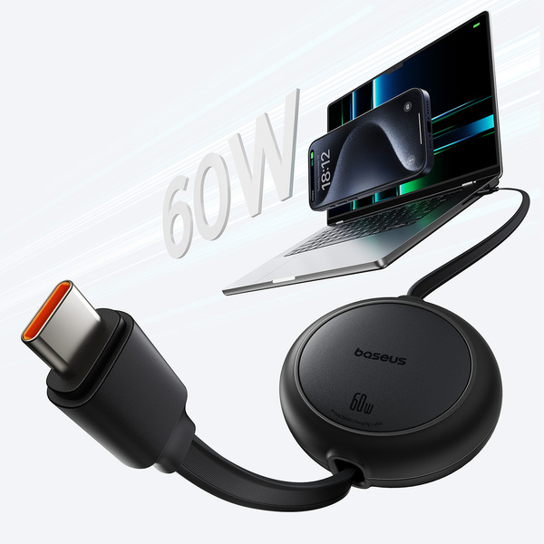 Baseus Free2Pull zatahovací kabel USB-C – USB-C 1 m černý