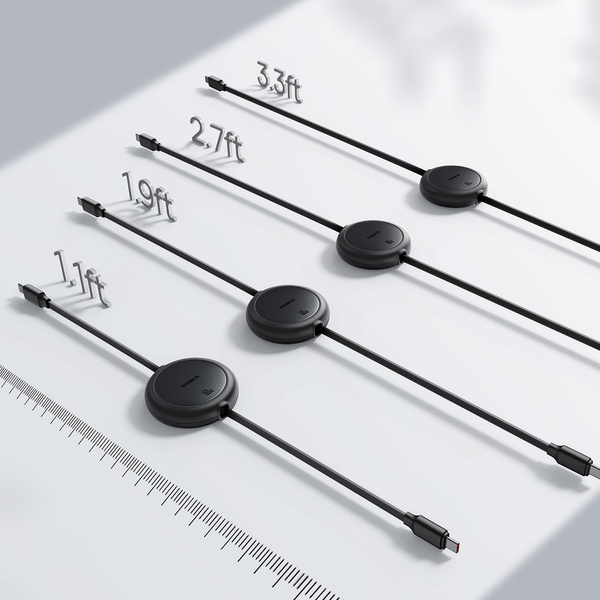 Baseus Free2Pull zatahovací kabel USB-C – USB-C 1 m černý