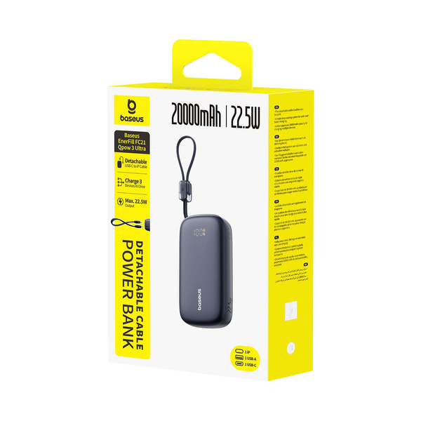 Baseus EnerFill FC21 powerbanka 20 000 mAh 22,5 W LCD s odpojitelným kabelem černá