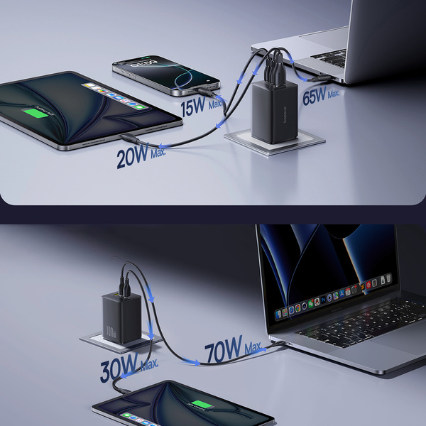 Baseus EnerFill FE11 síťová nabíječka 2x USB-C + USB-A 100W černá