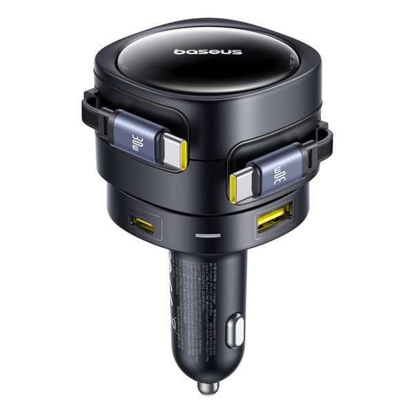 Baseus Enjoyment Max 90W autonabíječka USB-C + C USB-A s 2x navíjecím USB-C kabelem černá