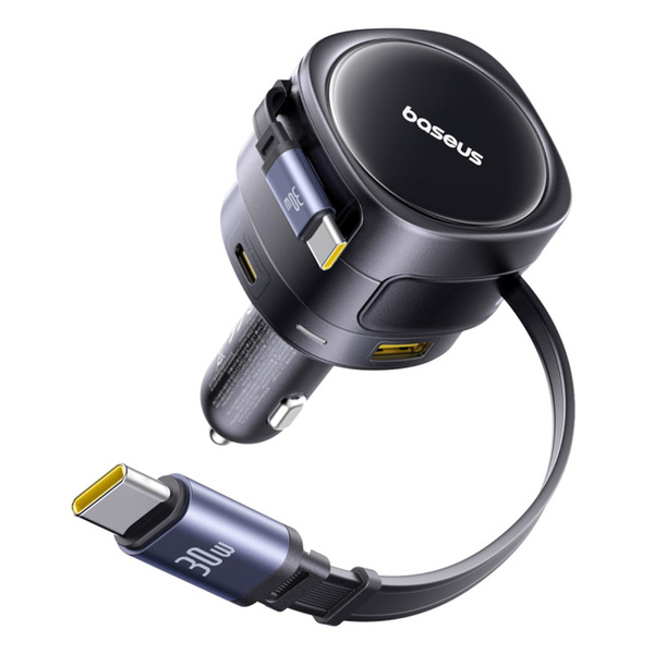 Baseus Enjoyment Max 90W autonabíječka USB-C + C USB-A s 2x navíjecím USB-C kabelem černá