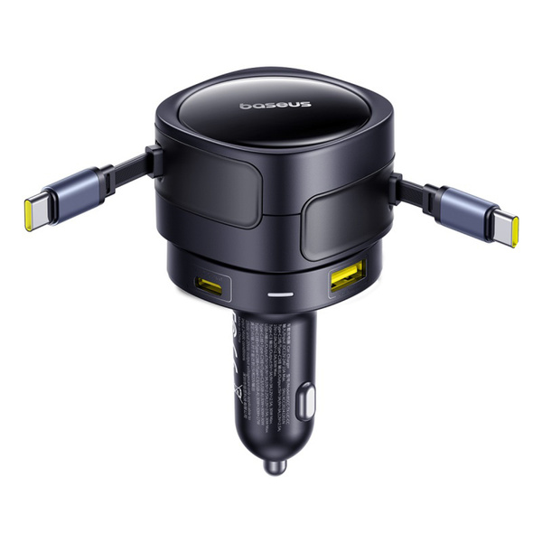 Baseus Enjoyment Max 90W autonabíječka USB-C + C USB-A s 2x navíjecím USB-C kabelem černá