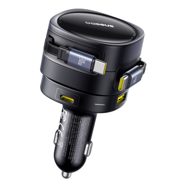 Baseus Enjoyment Max 90W autonabíječka USB-C + C USB-A s 2x navíjecím USB-C kabelem černá