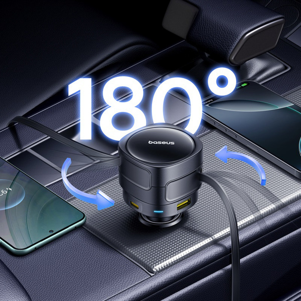 Baseus Enjoyment Max 90W autonabíječka USB-C + C USB-A s 2x navíjecím USB-C kabelem černá