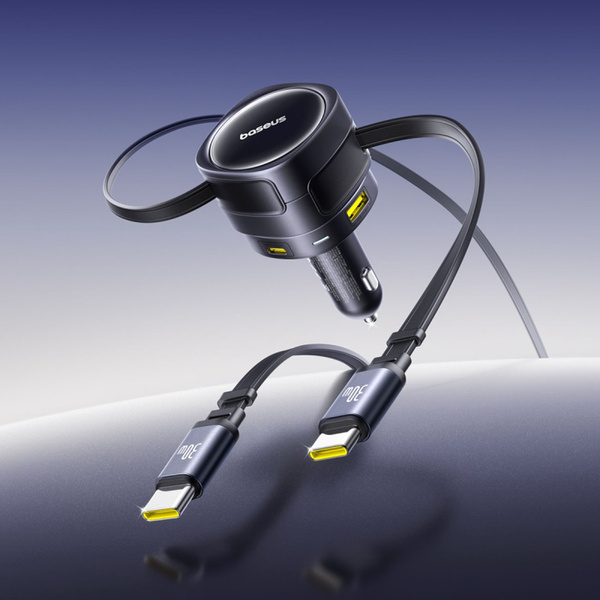 Baseus Enjoyment Max 90W autonabíječka USB-C + C USB-A s 2x navíjecím USB-C kabelem černá