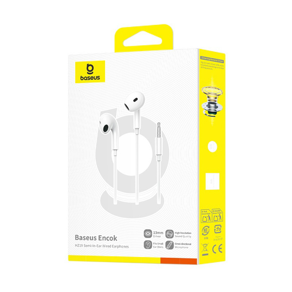 Baseus Encok HZ19 drátová sluchátka do uší s mikrofonem mini jack 3.5 mm bílá
