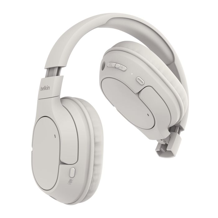 Belkin SoundForm bezdrátová bluetooth sluchátka béžové - konektory 3,5 mm jack a USB-C