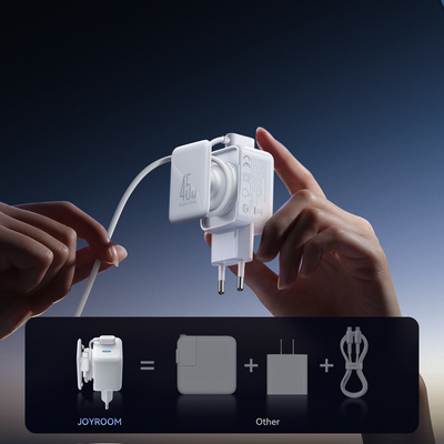 Joyroom JR-TCL05 GaN síťová nabíječka 45 W 2x USB-C s integrovaným organizérem na kabel
