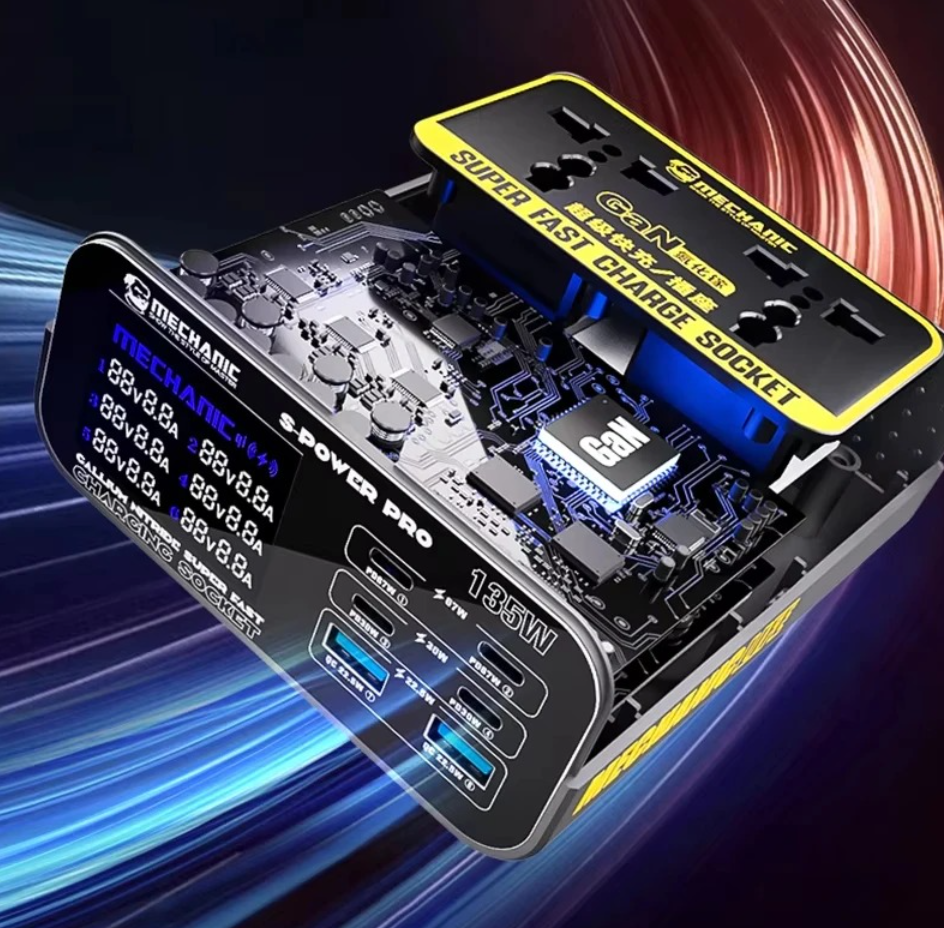 MECHANIC S-Power Pro profesionální víceportová ultrarychlá GaN nabíječka s výkonem až 135 W