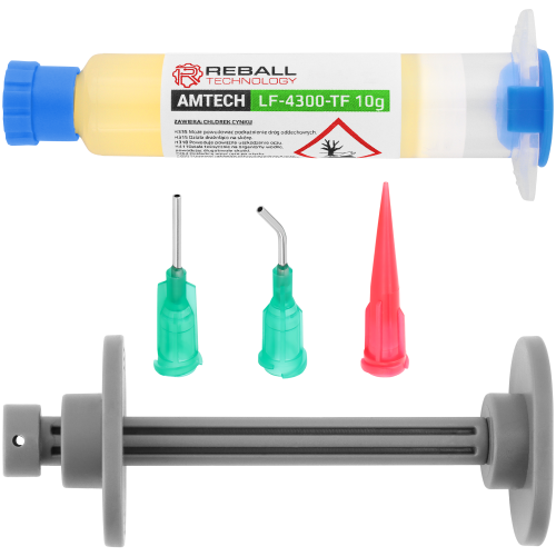 AMTECH LF-4300-TF tavidlo – pájecí pasta flux SMD / BGA 10 g sada s jehlami a aplikátorem
