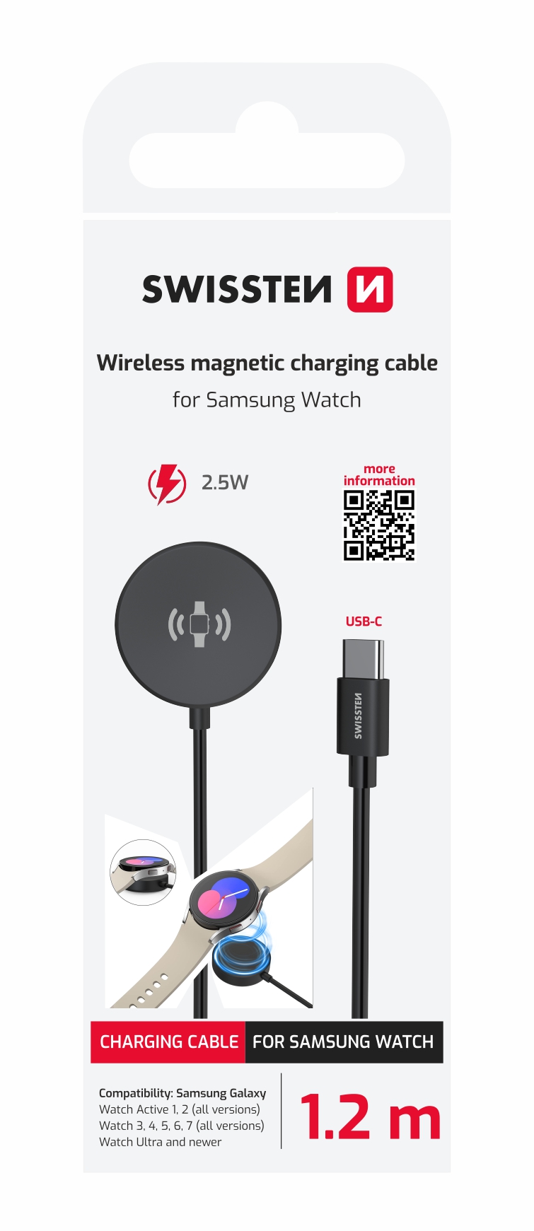 SWISSTEN Nabíjecí kabel pro Samsung Galaxy Watch USB-C 1,2 m černý