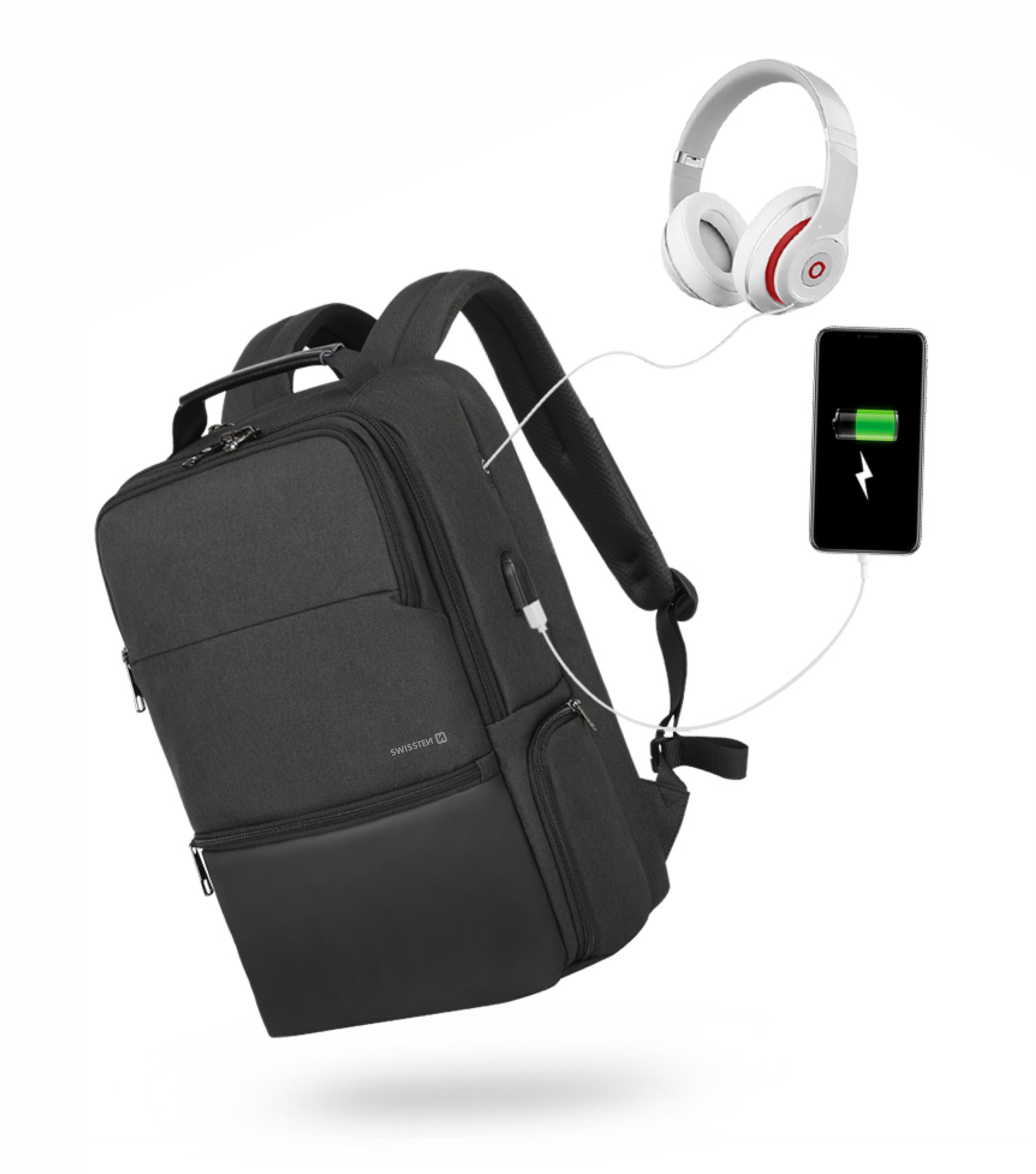 Swissten Batoh pro notebook do 15,6” se spoustou praktických kapes - přihrádek a USB portem
