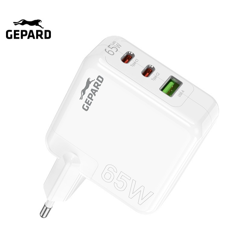 GEPARD síťová nabíječka PD 65W 2× USB-C - USB-A Power Delivery bílá