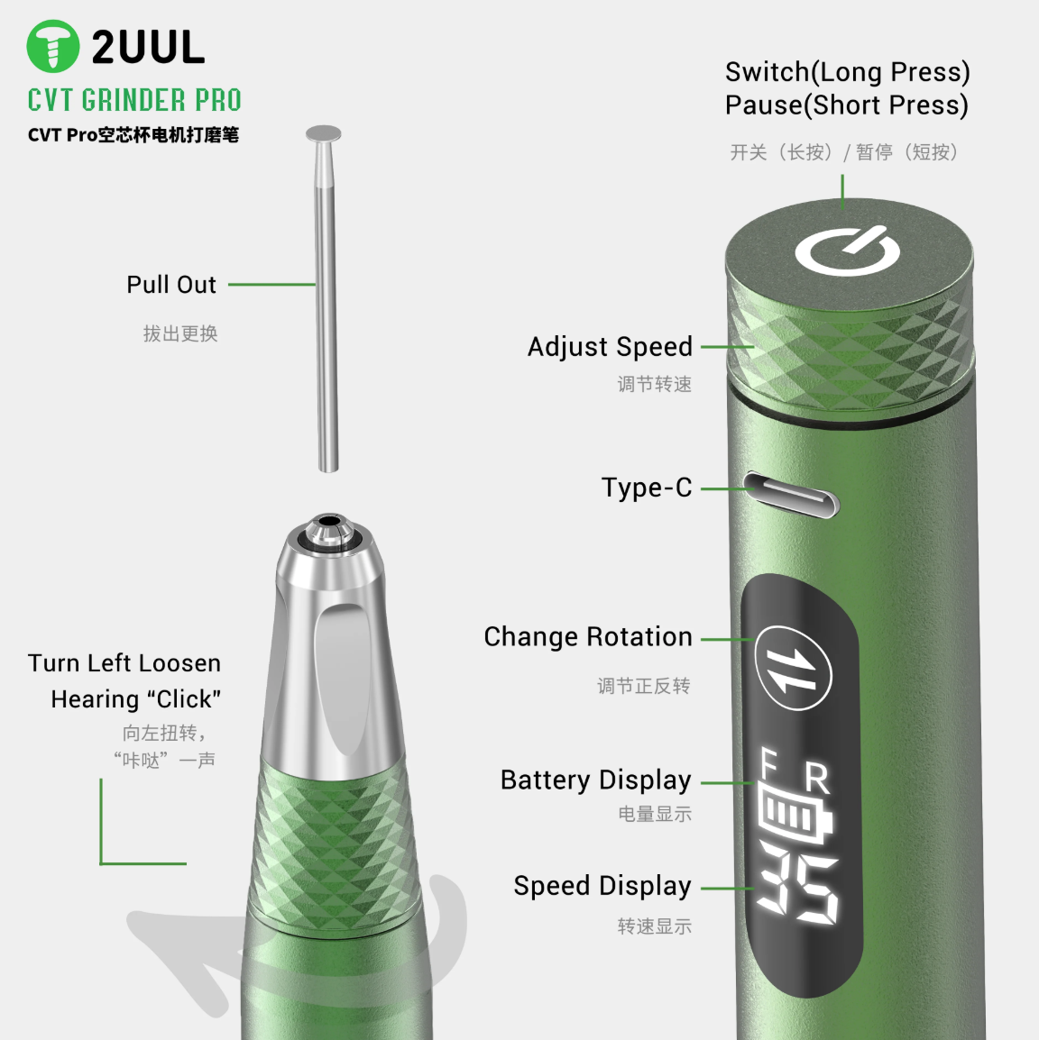2UUL DA85 CVT Grinder Pro - Profesionální bezdrátová minibruska
