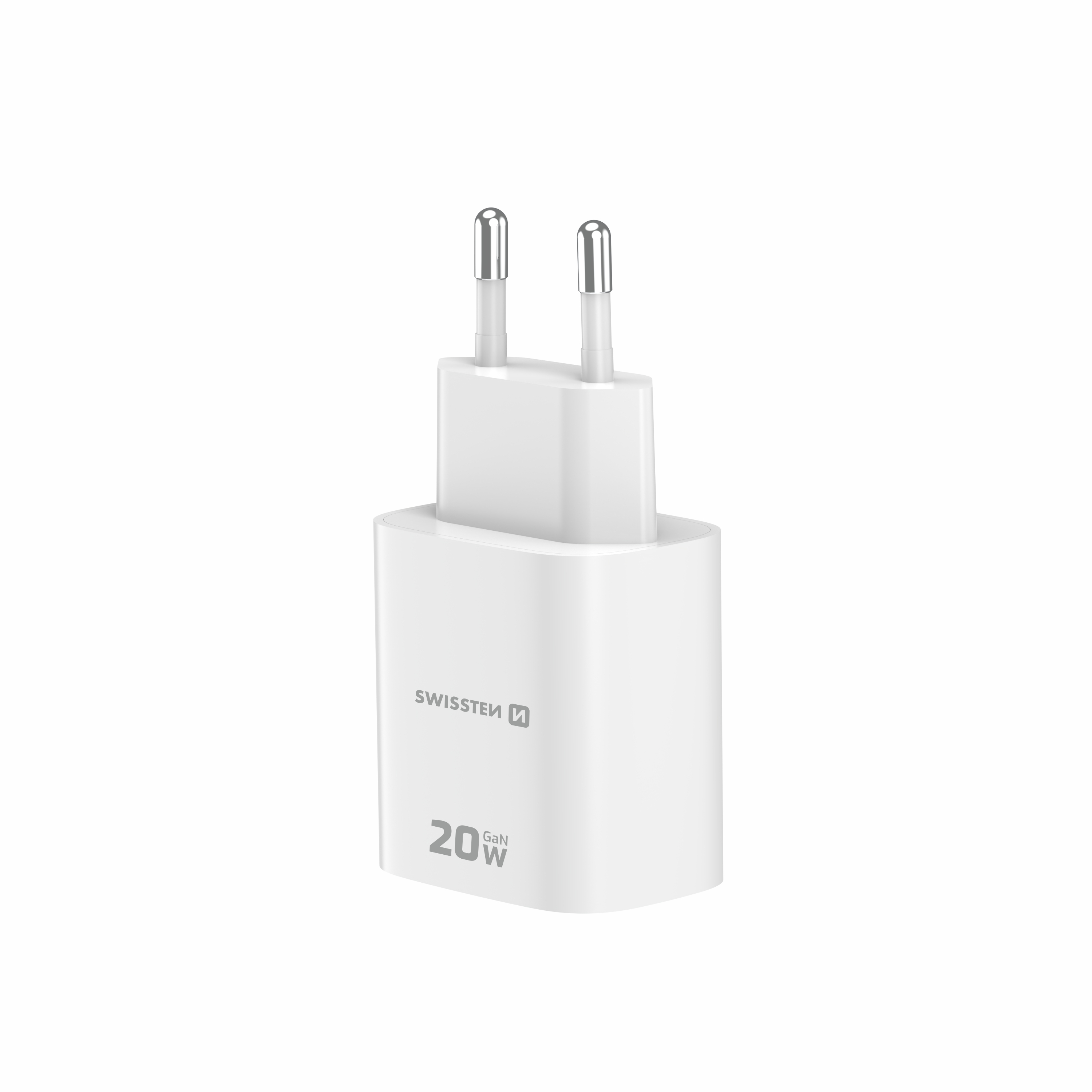 SWISSTEN GaN Síťová nabíječka USB-C 20W PD + USB-A 18W bílá