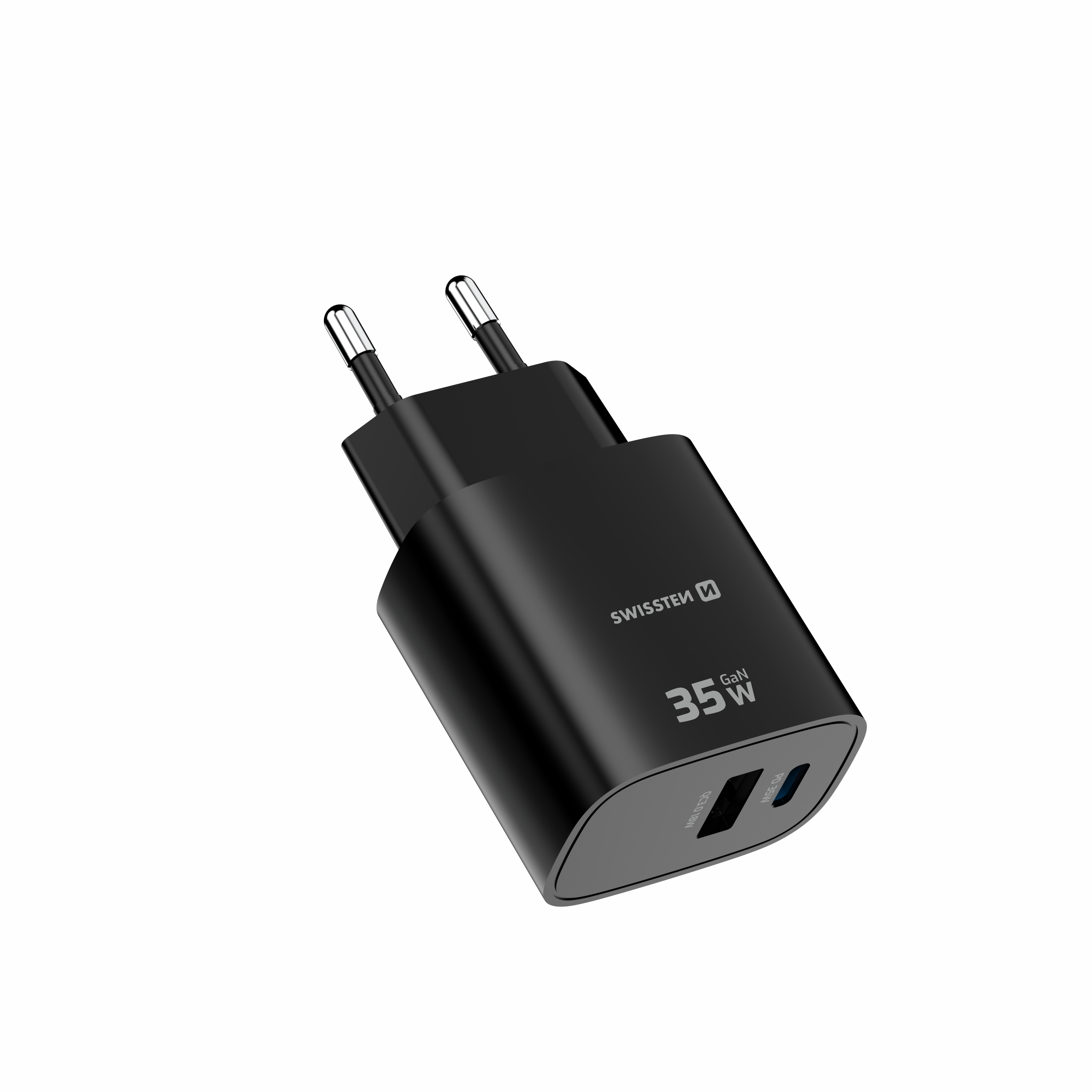 SWISSTEN GaN Síťová nabíječka USB-C 35W PD + USB-A 18W černy