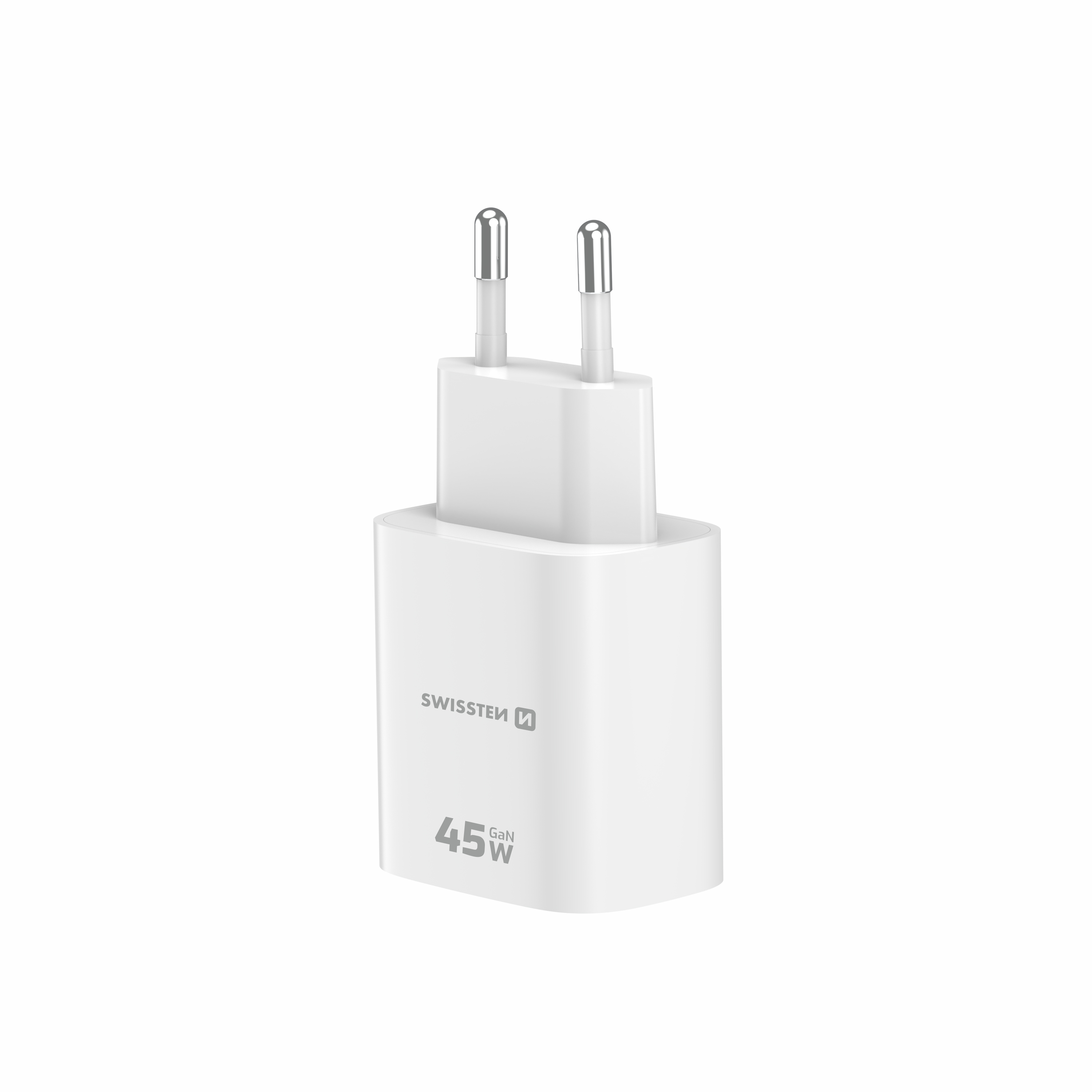 SWISSTEN GaN Síťová nabíječka USB-C 45W PD + USB-A 18W bílá