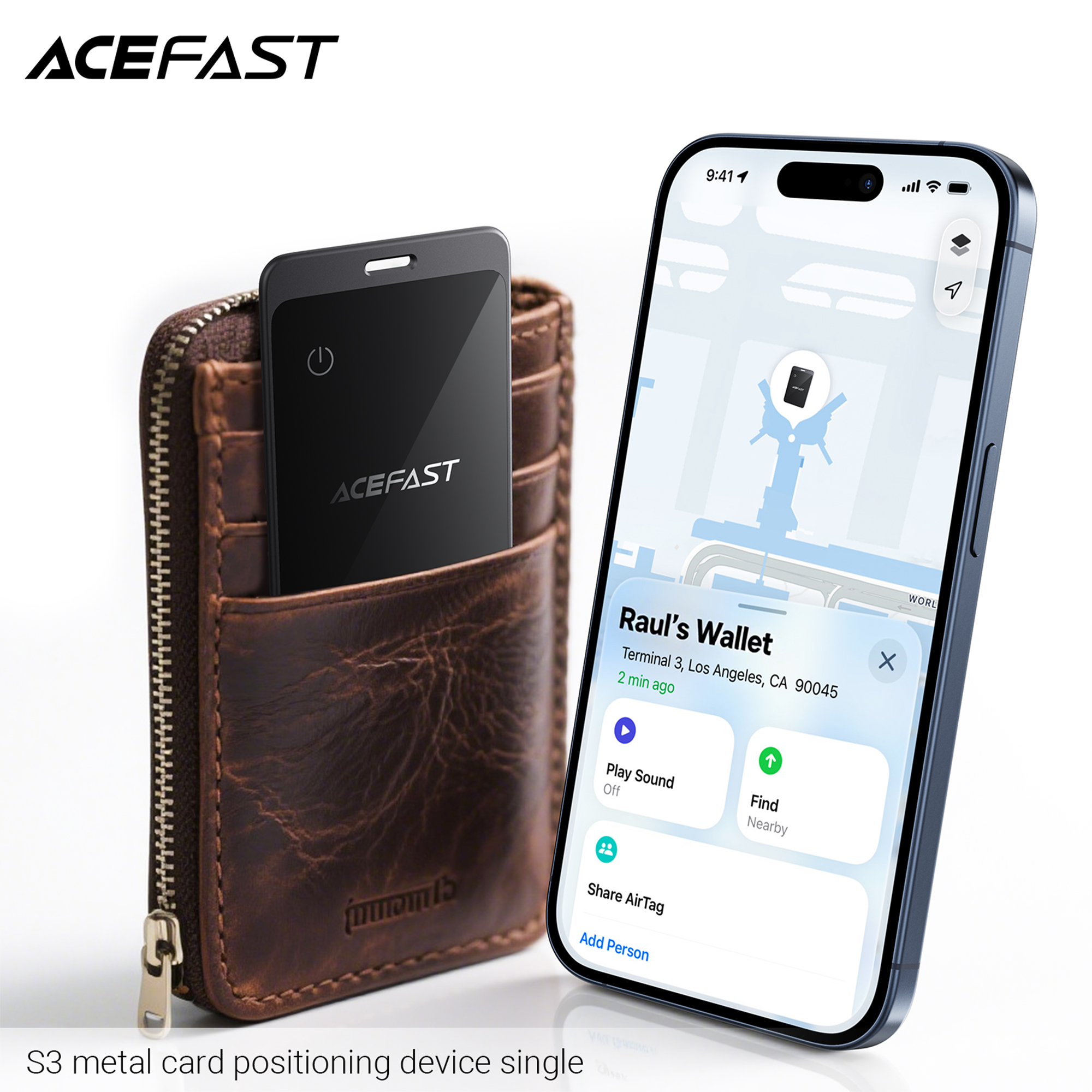 Acefast Lokátor TAG S3 kovová karta Apple Find My