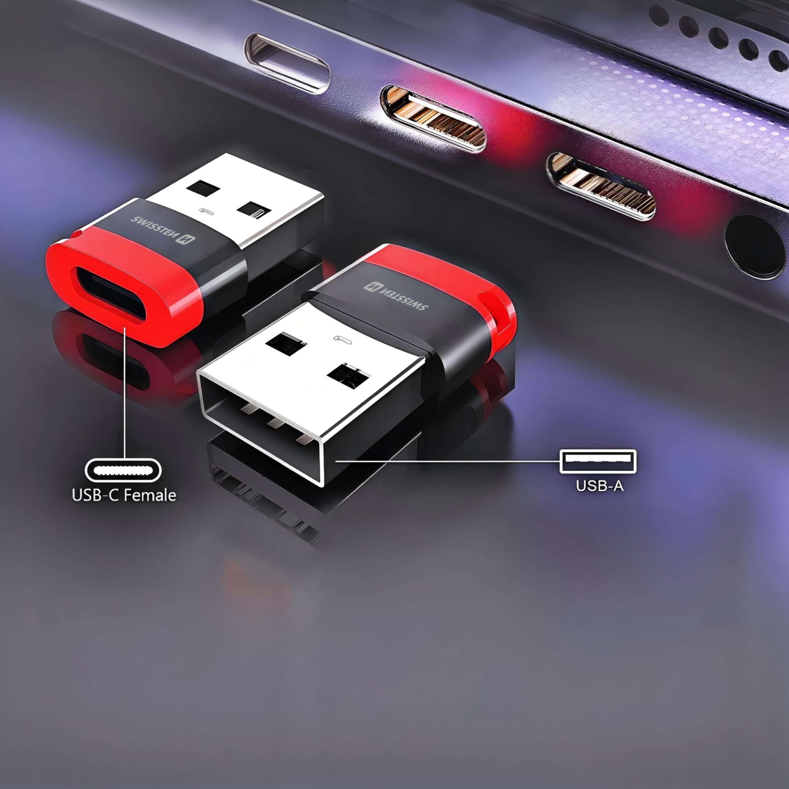 SWISSTEN DataGuard nabíjecí adaptér s blokací dat USB-A - USB-C černý