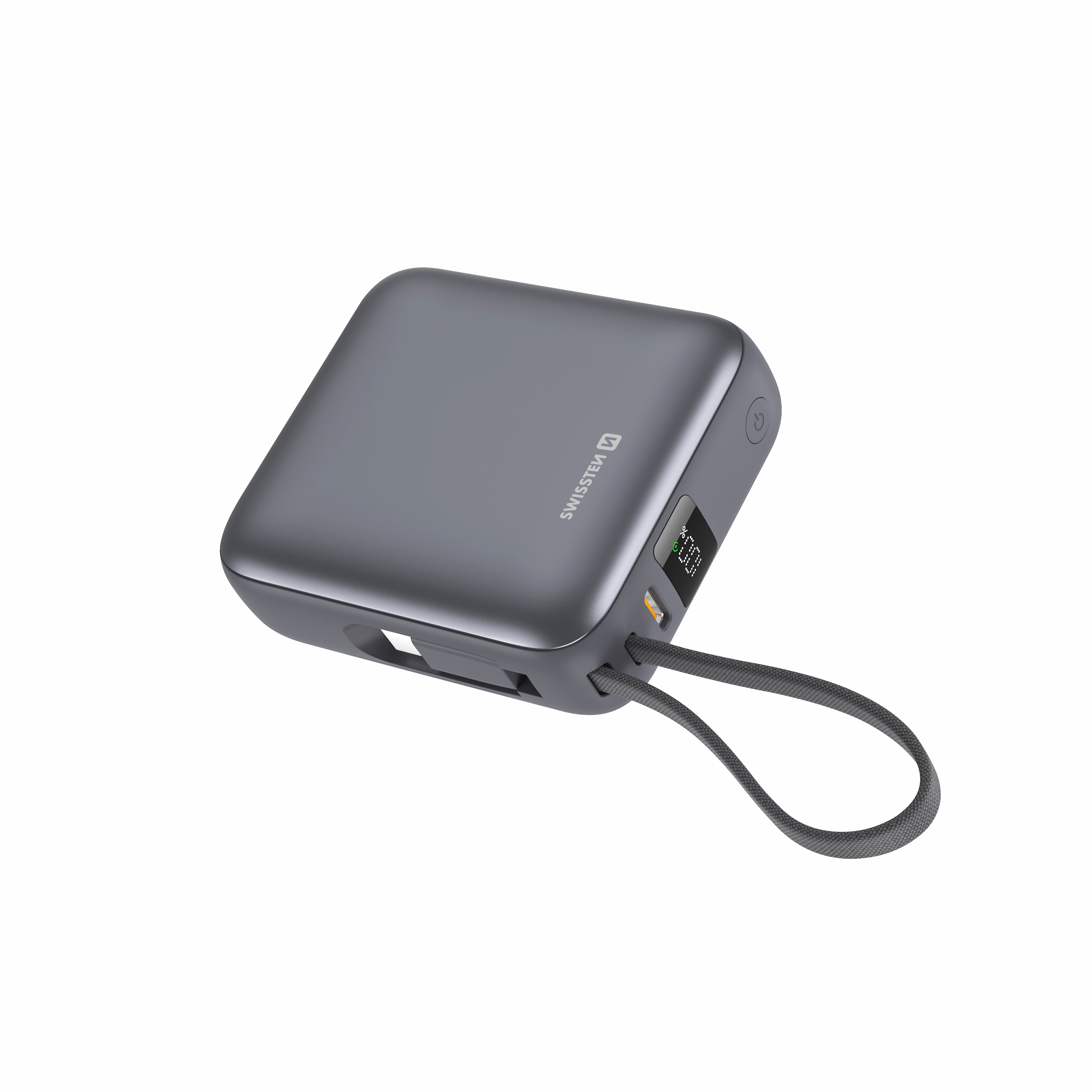 SWISSTEN Powerbanka Space 10000 mAh 35W s integrovaným USB-C kabelem stříbrná