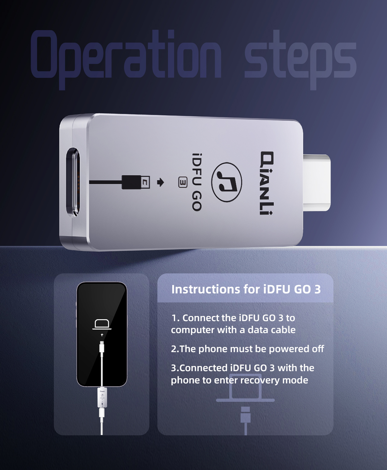 QianLi iDFU GO 3 – adaptér pro přepnutí iPhonu do režimu Recovery Mode USB-C