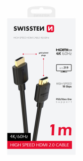 Swissten HDMI kabel 2.0 4K 60 Hz 1 m černý– kvalitní přenos obrazu a zvuku