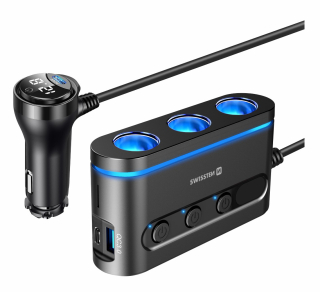 SWISSTEN autoadaptér s výstupem 3x CL, 2x UCB-C PD a 1x USB-A QA 3.0, 108W - 216W