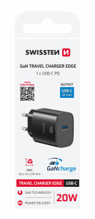 SWISSTEN GaN Síťová nabíječka 20W USB-C PD černy