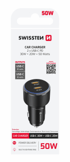 SWISSTEN Autonabíječka 2× USB-C Power Delivery 50W černá