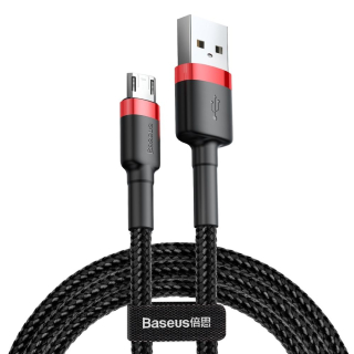 Baseus odolný nylonový USB kabel Cafule Cable Durable Nylon Braided Wire USB / micro USB QC3.0 1.5A 2M černo-červený (CAMKLF-C91)