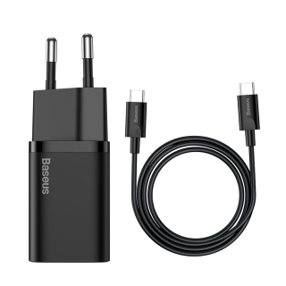 Rychlé napájení - síťová nabíječka Baseus EU USB Typ-C 25 W nabíječka černá + kabel USB typu C - kabel USB Typ-C TZCCSUP-L01