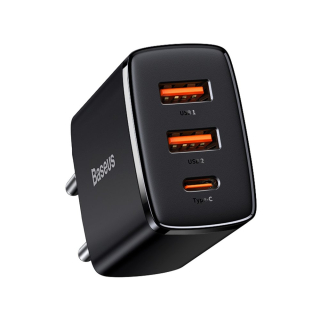 Baseus Kompaktní rychlá nabíječka 2x USB / USB Typ C 30W 3A napájení Quick Charge černá CCXJ-E01