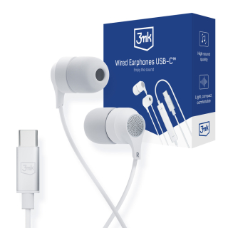 3MK kabelová sluchátka USB-C bílé