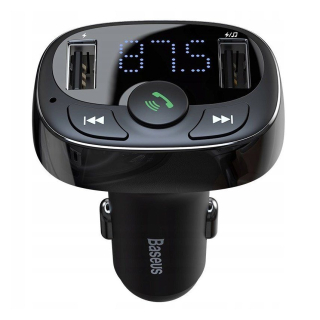 Baseus T-Type Transmiter FM Bluetooth - autonabíječka MP3 2xUSB TF microSD 3.4A černá CCTM-01