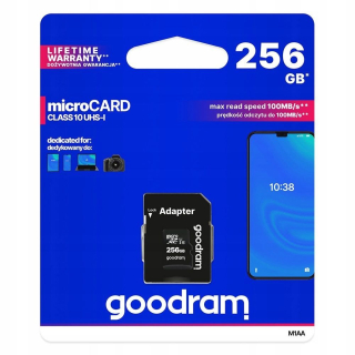 Paměťová karta Goodram micro SD 256 GB CL10 UHS I + adaptér