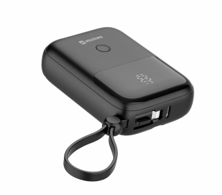 Swissten Powerbanka 10000 mAh 22,5W černá s vestavěným kabelem USB-C a Lightning