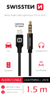 Swissten audio kabel Lightning Jack 3,5mm textilní 1,5m