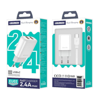Jellico síťová nabíječka - EU02 2,4A 2x USB + USB-C kabel sada bílá
