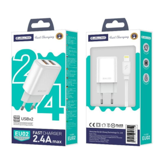 Jellico síťová nabíječka - EU02 2,4A 2x USB + lightning kabel sada bílá