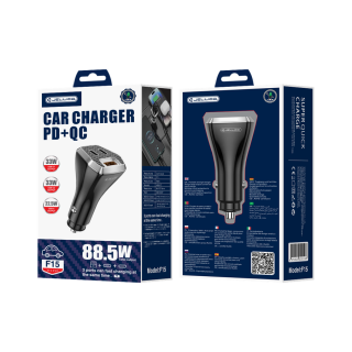 Jellico autonabíječka F15 PD 88,5W 2x USB-C + USB-A QC3.0 černý adaptér nabíječka do auta
